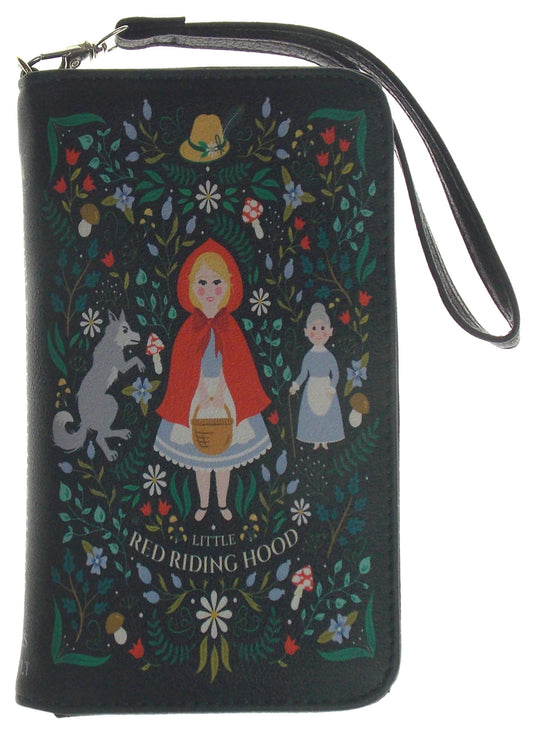 Little Red Riding Hood Black Faux Leather Wristlet Wallet Card Slots Zippered