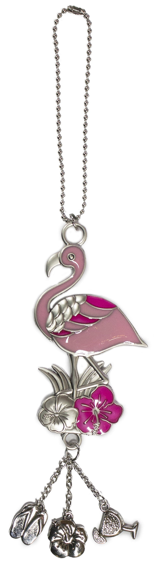 Fun In The Sun Zinc Car Charm -Flamingo w/ Dangles