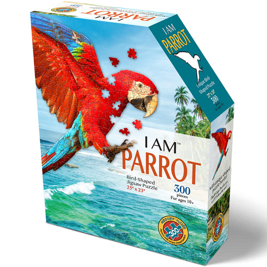 Madd Capp PARROT 300 Piece Jigsaw Puzzle For Ages 10 and up - 6022 - Unique-Shaped Border, Challenging Random Cut Pieces, Deluxe Five-Sided Tamperproof, Includes Educational Madd Capp Fun Facts