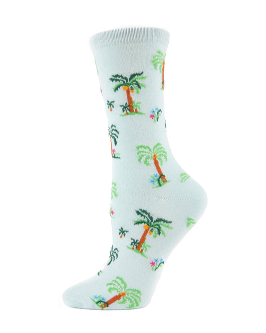 MeMoi Palm Tree Paradise Bamboo Blend Crew Socks - Womens - Female, One Size, Mint