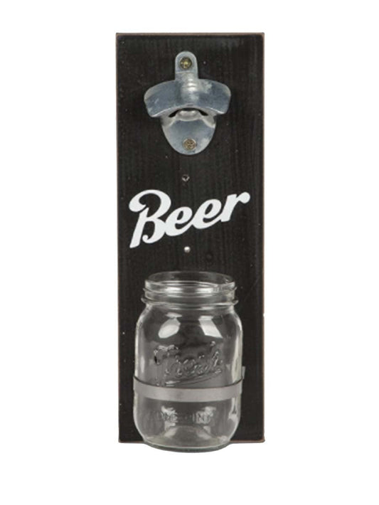 Gerson 12.63"H x 4.25"L Black Wood Beer Sign With Attached Bottle Opener And Mason Jar Cap Catcher