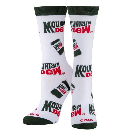 Cool Socks Mountain Dew Cans Soda Pop Crew Socks, Size Large