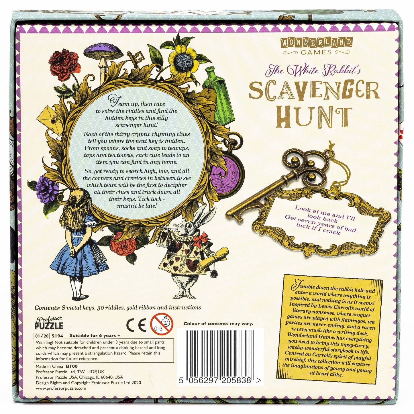 Professor Puzzle: The White Rabbit's Scavenger Hunt - Wonderland Games, Answer Riddles & Collect Keys In This Tipsy-Turvey Game, Kids 6+, 3+ Players