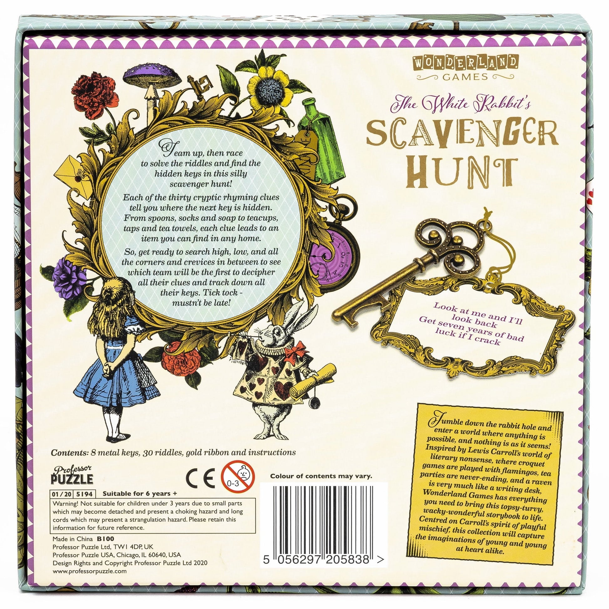 Professor Puzzle: The White Rabbit's Scavenger Hunt - Wonderland Games, Answer Riddles & Collect Keys In This Tipsy-Turvey Game, Kids 6+, 3+ Players