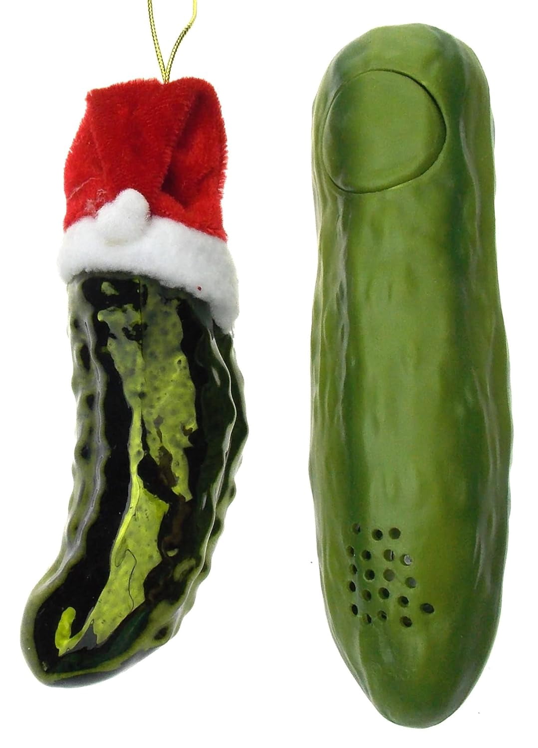 Yodeling Pickle Bundled with Christmas Noble Gems Pickle In Santa Hat Ornament