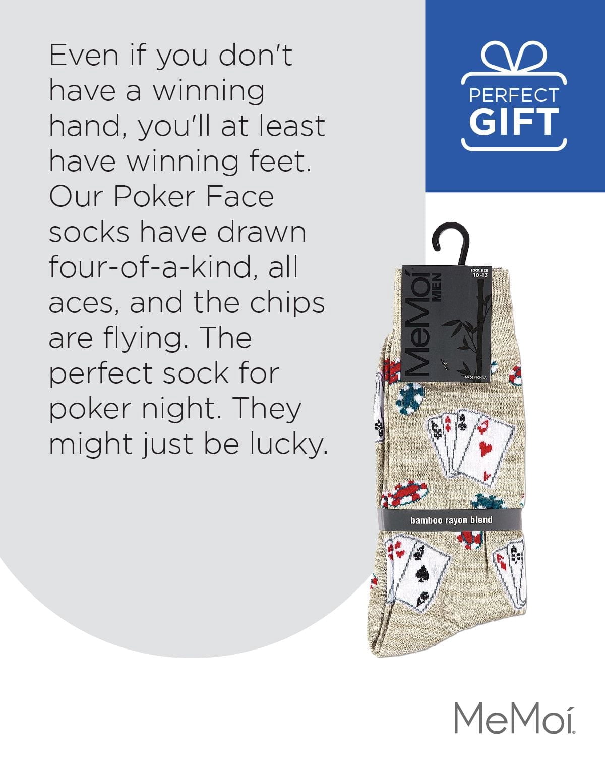 MeMoi Poker Face Playing Card Bamboo Blend Men's Crew Socks - Mens - Male, 10-13, Crockery