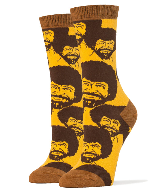 OoohYeah Womens Novelty Funny Crew Socks, Colorful Cotton Dress Socks, Bob Ross Flash Mob