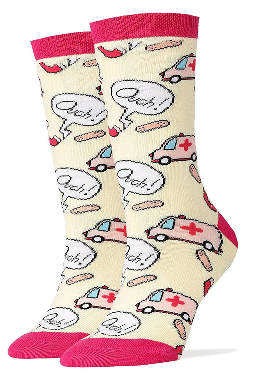 Oooh Yeah Women's Combed Cotton Crew Socks Ouch Ambulance