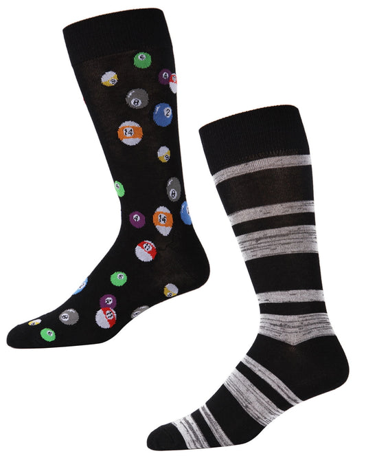 MeMoi Men's 2 Pair Pack Billiard Ball Bamboo Blend Crew Socks - Mens - Male, 10-13, Black