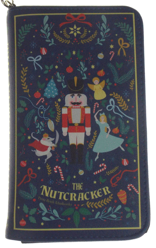 The Nutcracker Wristlet Wallet Faux Leather Blue Card Slots Zippered Pocket Gift