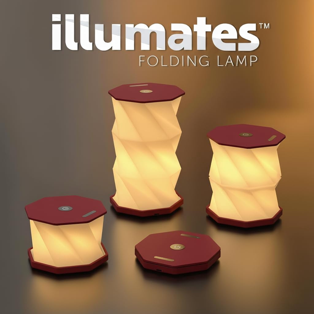 Wine/Maroon Mini Collapsable and rechargable lamp with dimmable light for desk night stand or travel