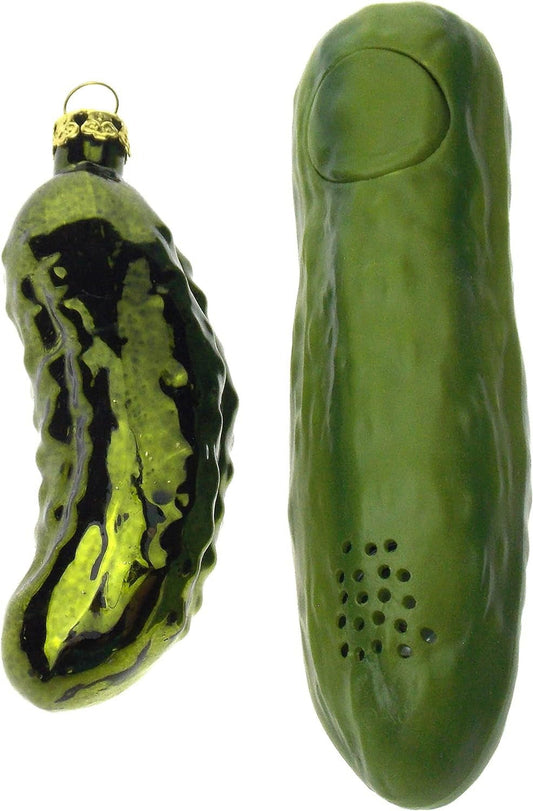 Yodeling Pickle Bundled with 4" Christmas Kringle Glass Pickle Ornament
