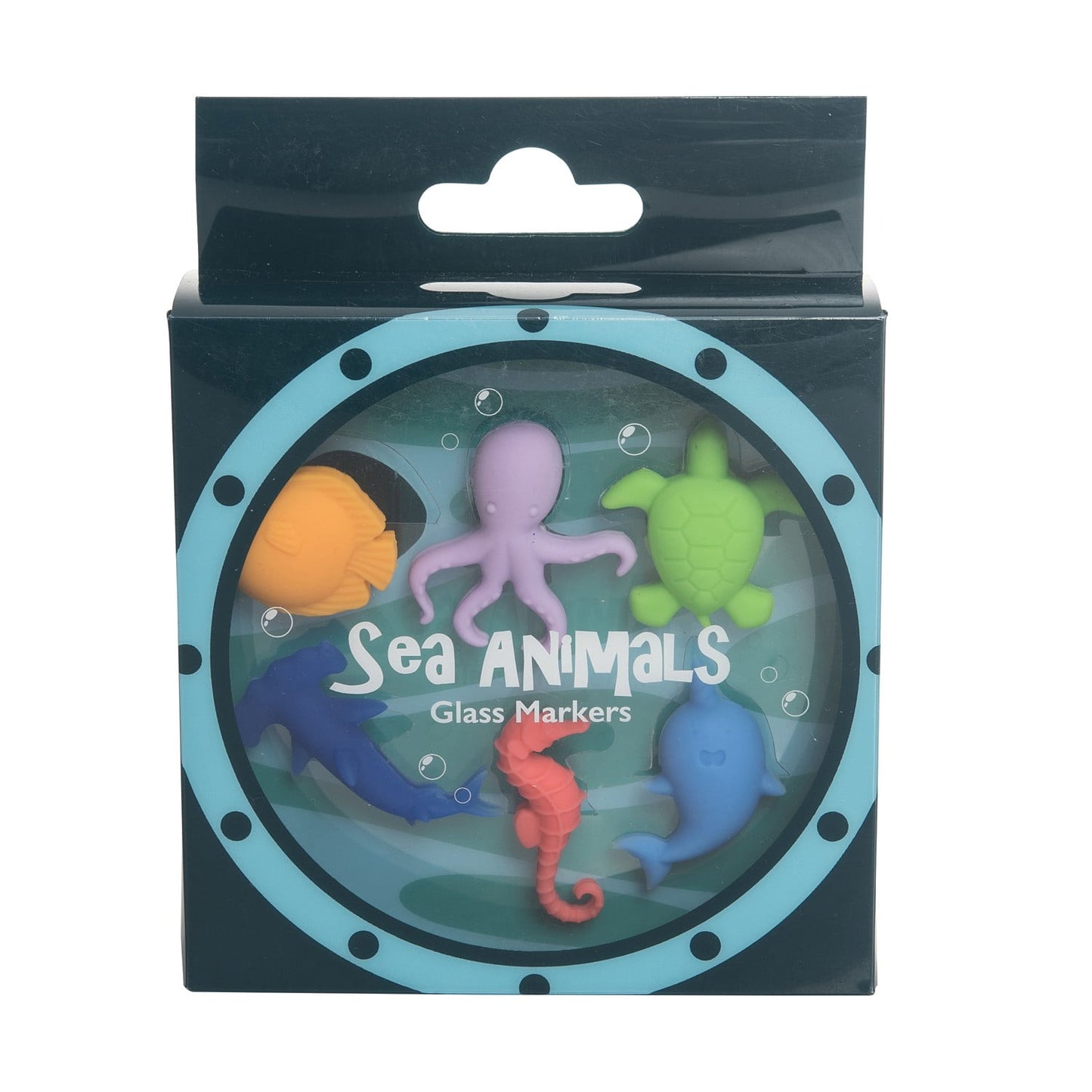 Silicone Fish Shark Octopus Seahorse Narwhal Sea Animals Decorative Drinking Glass Marker Charms, Assortment of 6