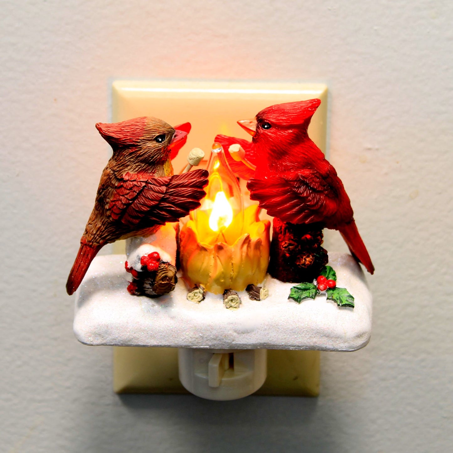 Roman 160230 Cardinal Campfire Night Light, Flicker Flame, Plug-in, 5.25-inch Height, Resin and Plastic