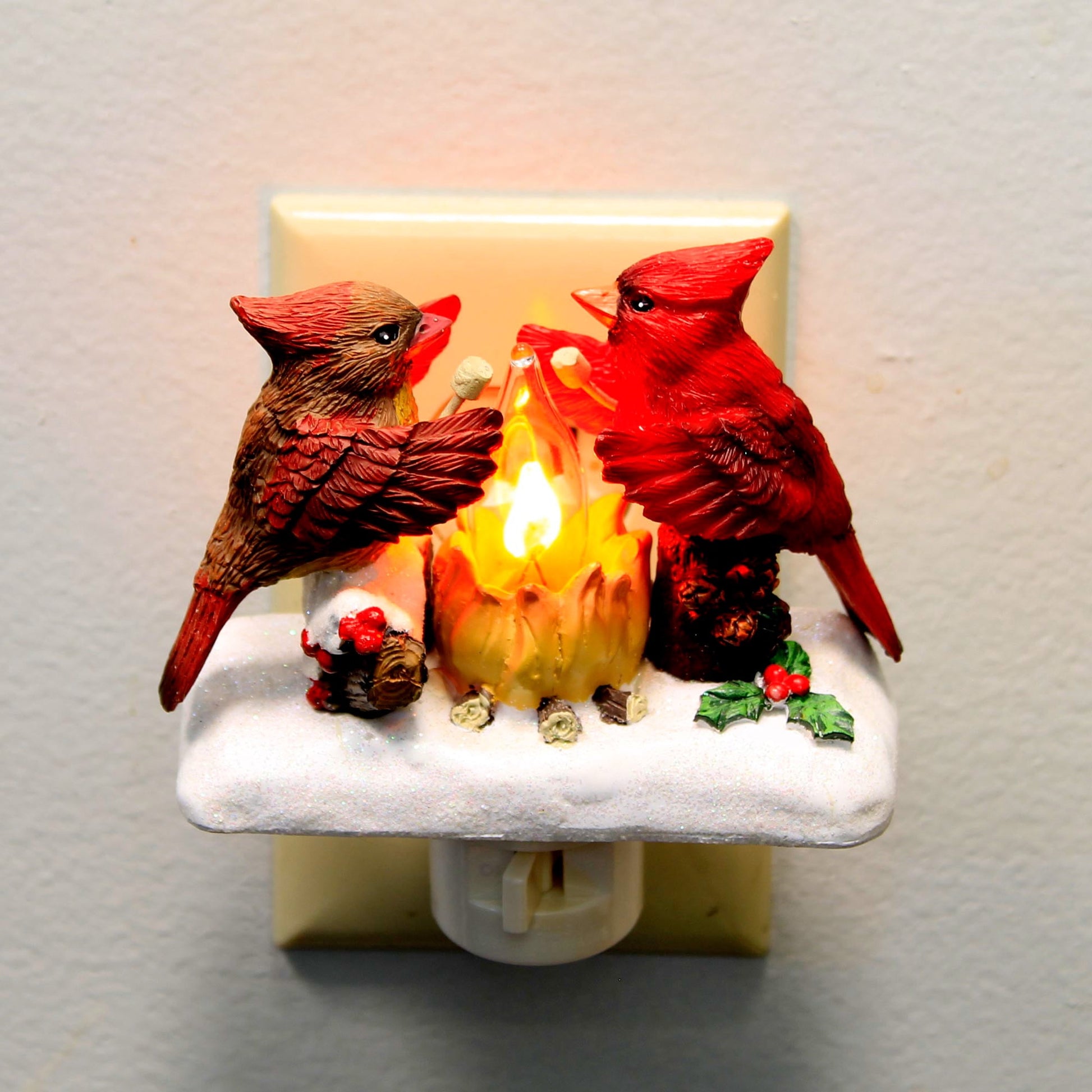 Roman 160230 Cardinal Campfire Night Light, Flicker Flame, Plug-in, 5.25-inch Height, Resin and Plastic
