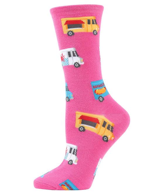 MeMoi Food Trucks Bamboo Blend Crew Socks - Womens - Female, One Size, Carmine Rose