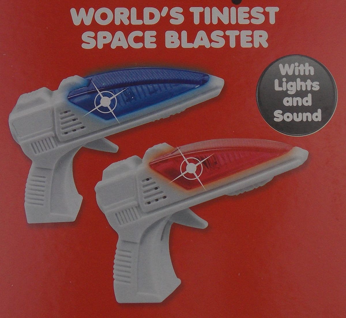 Micro Ray Space Blaster - World's Tiniest - Lights and Sounds - Package (1 Red & 1 Blue)
