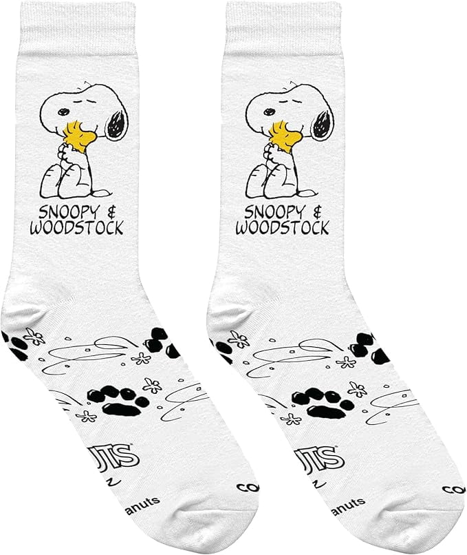 Cool Socks Snoopy & Woodstock Peanuts Cartoon Crew Socks, Size Large