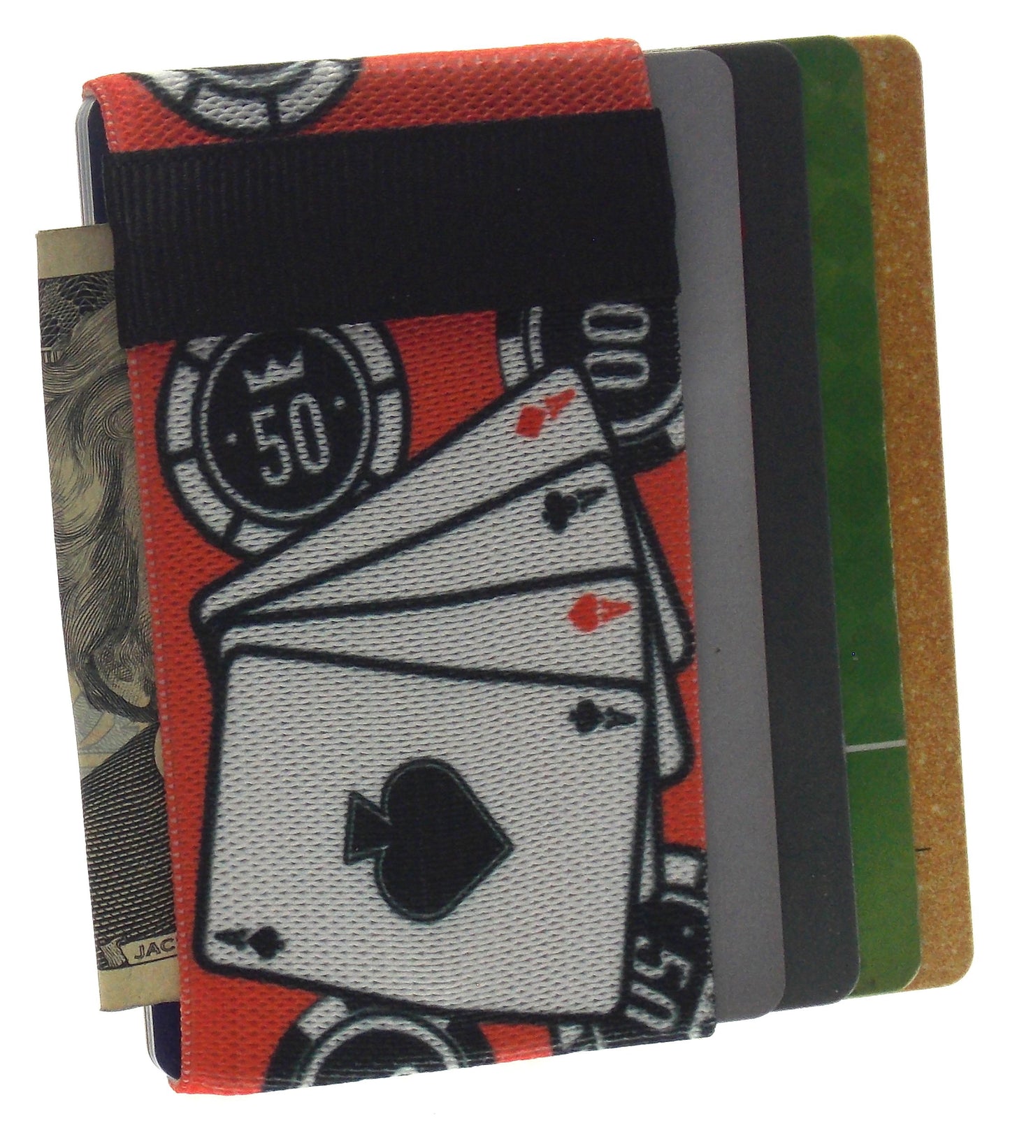 Poker Themed Minimalist Wallet for Men & Women, Elastic Band Minimal Slim Credit Card Holder For Thin Front Pocket Wallet or Money Clip Alternative