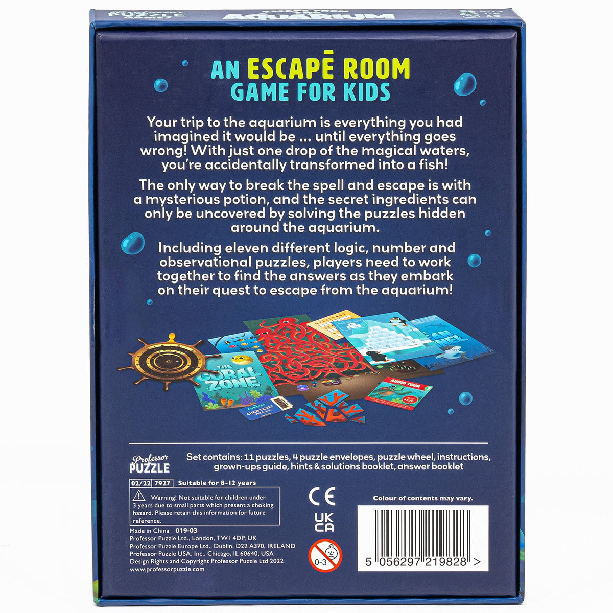 Professor Puzzle: Escape From The Aquarium - Escape Room Game, 11 Logic-Number-Observational Puzzles, Co-Op Underwater Adventure, Kids 8+, 1-6 Players