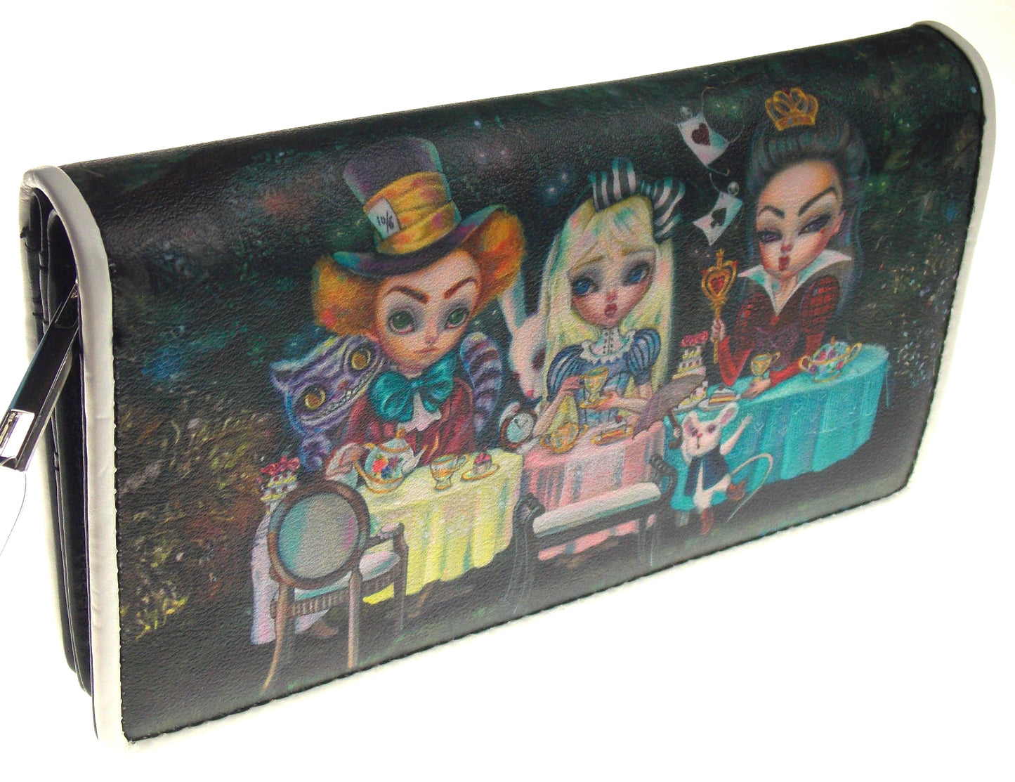 Alice In Wonderland Tea Party Wallet Magnetic Clasp Zipper Gift Purse Colorful