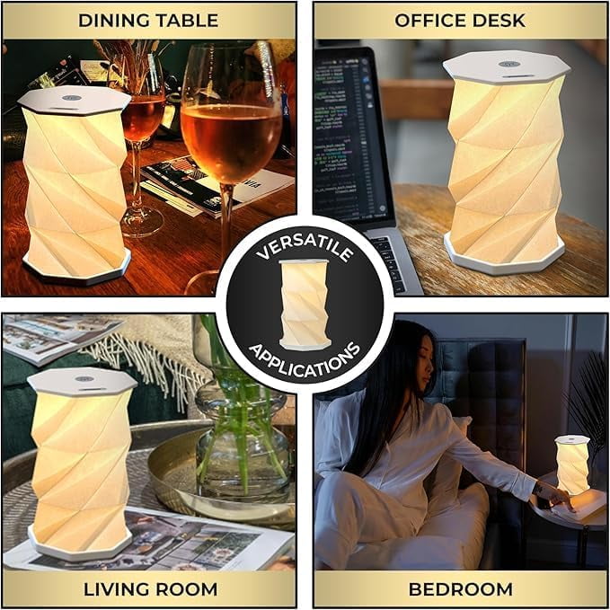 Black Mini Collapsable and rechargable lamp with dimmable light for desk night stand or travel