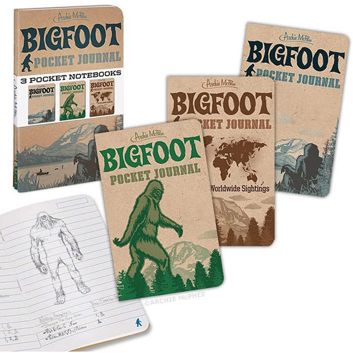 Archie McPhee Bigfoot Notebook Set of 3