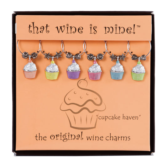 Wine Things 6-Piece Cupcake Heaven Wine Charms, Painted