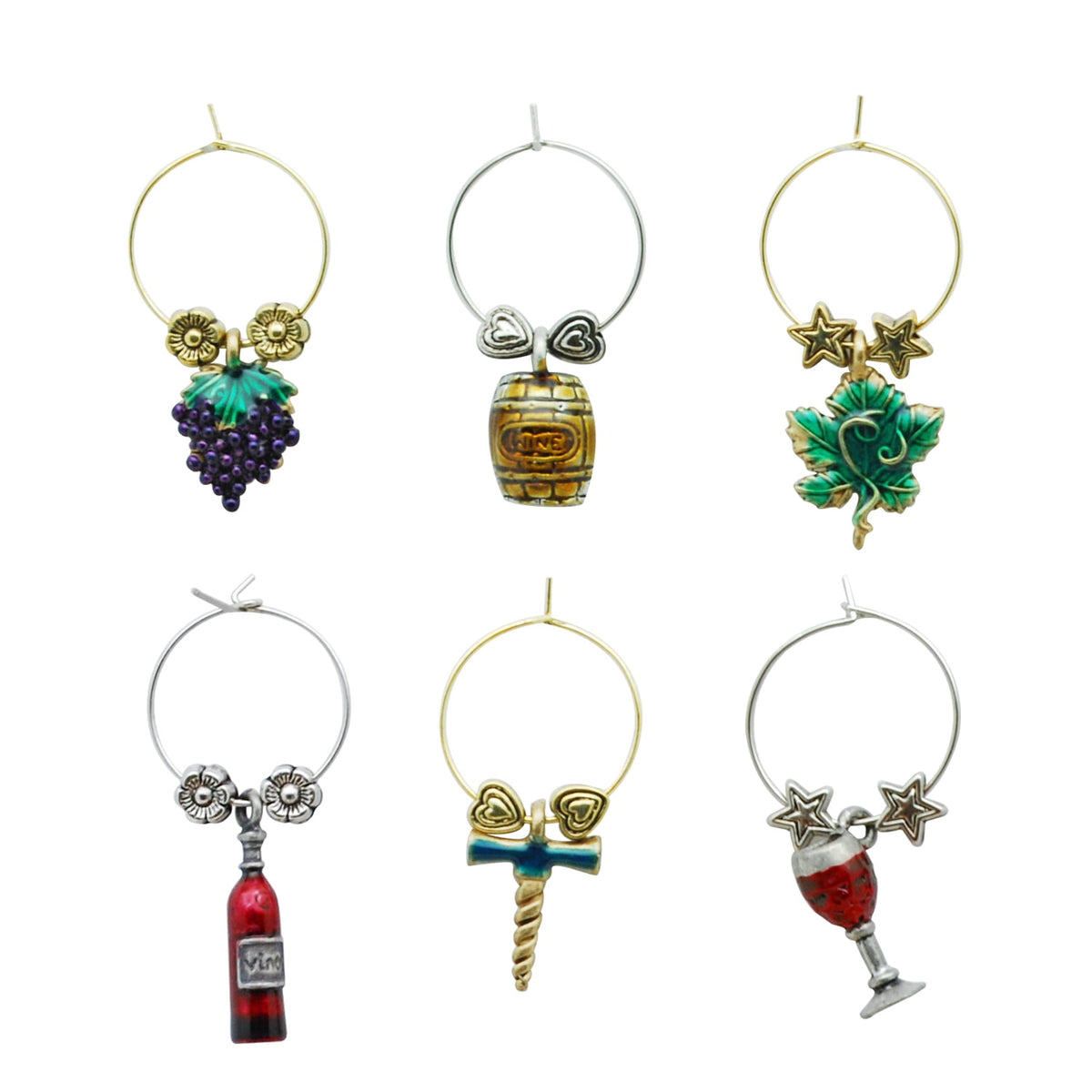 Wine Things 6-Piece Vino Colore Wine Charms, Painted