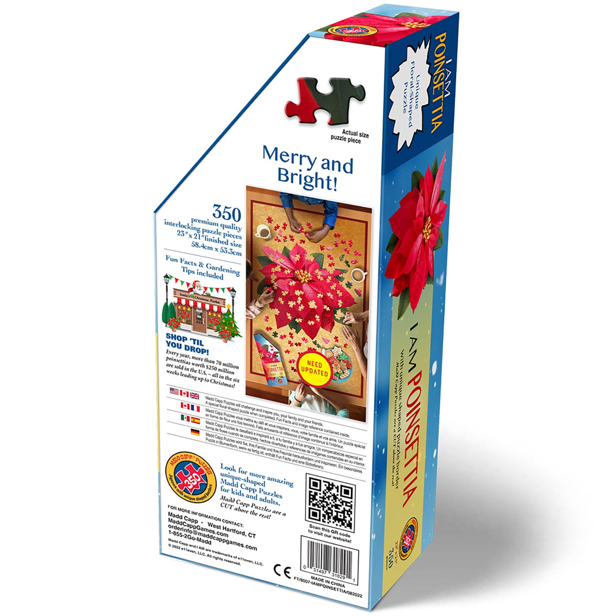 Madd Capp POINSETTIA 350 Piece Jigsaw Puzzle For Ages 10 and up - 8008 - Unique Floral-Shaped Border, Random Cut, Deluxe Five-Sided Box, Includes Educational Madd Capp Fun Facts & Gardening Tips