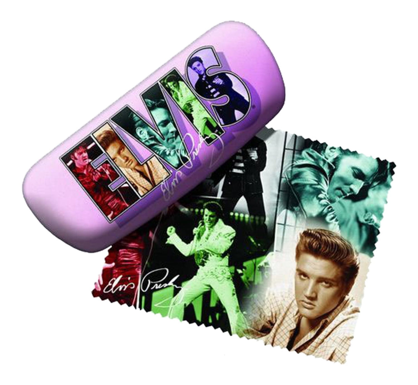 Spoontiques Padded Elvis Presley Eye Glass Case Collage with Lens Cloth