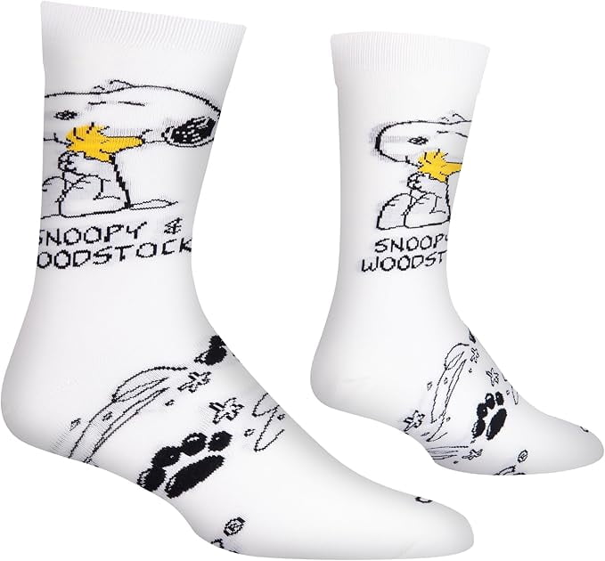 Cool Socks Snoopy & Woodstock Peanuts Cartoon Crew Socks, Size Large