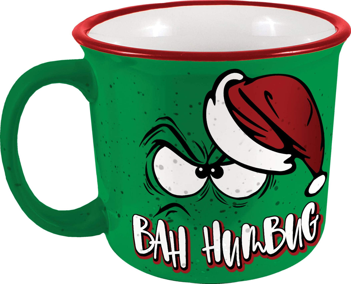 Spoontiques 21537 Bah Humbug Ceramic Camper Mug, 14 ounces, Green