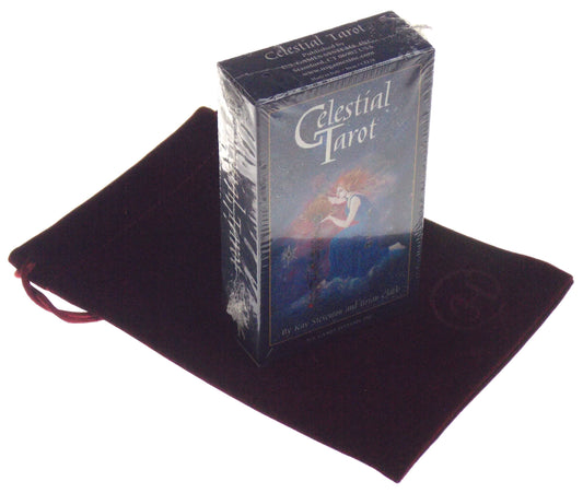 Celestial Tarot Deck with Red Burgundy Velour Drawstring Storage Bag
