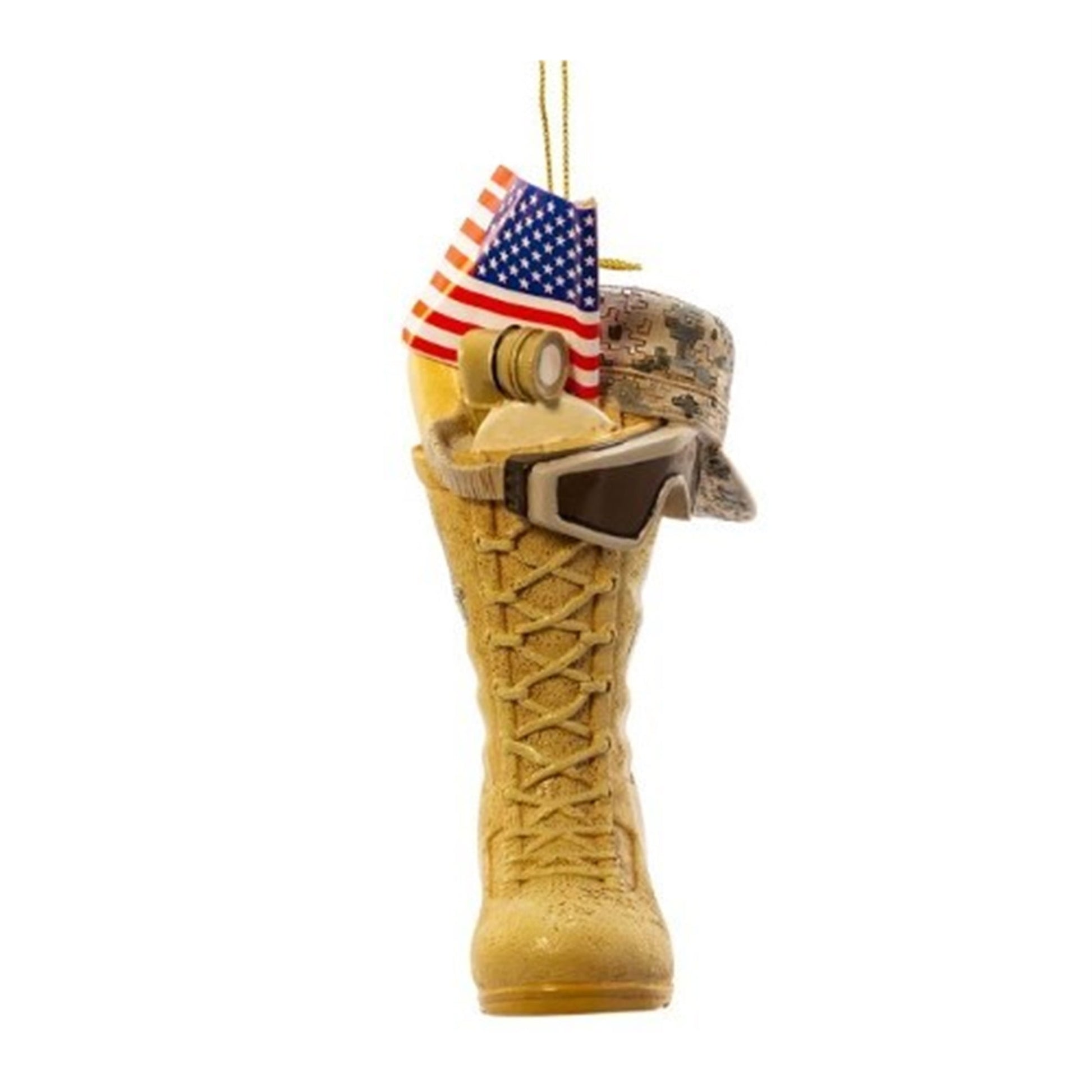 Kurt Adler 4.75" Army Boot With Usa Flag+Icons Ornament