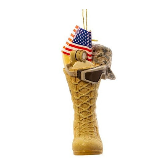 Kurt Adler 4.75" Army Boot With Usa Flag+Icons Ornament
