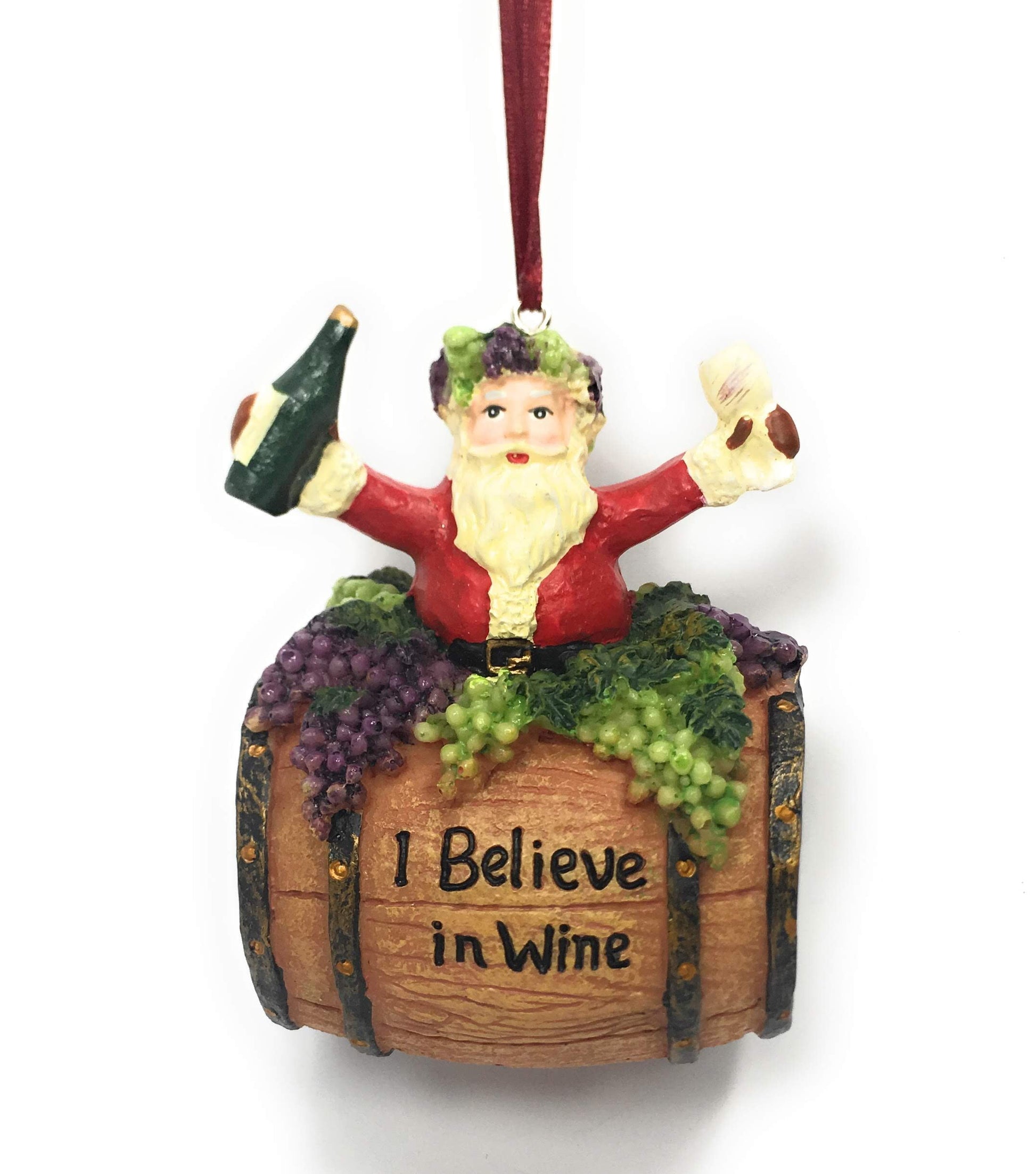 Kurt Adler 4-Inch Polyresin Santa on Wine Barrel Ornament