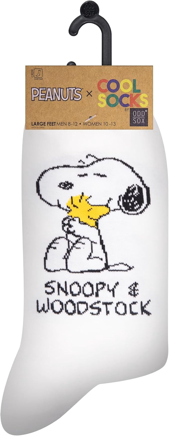 Cool Socks Snoopy & Woodstock Peanuts Cartoon Crew Socks, Size Large