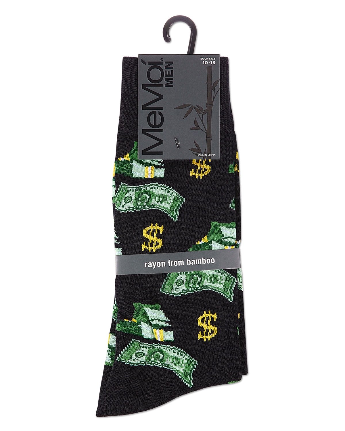 MeMoi Money Bags Cash Print Bamboo Blend Men's Crew Socks - Mens - Male, 10-13, Navy Blazer