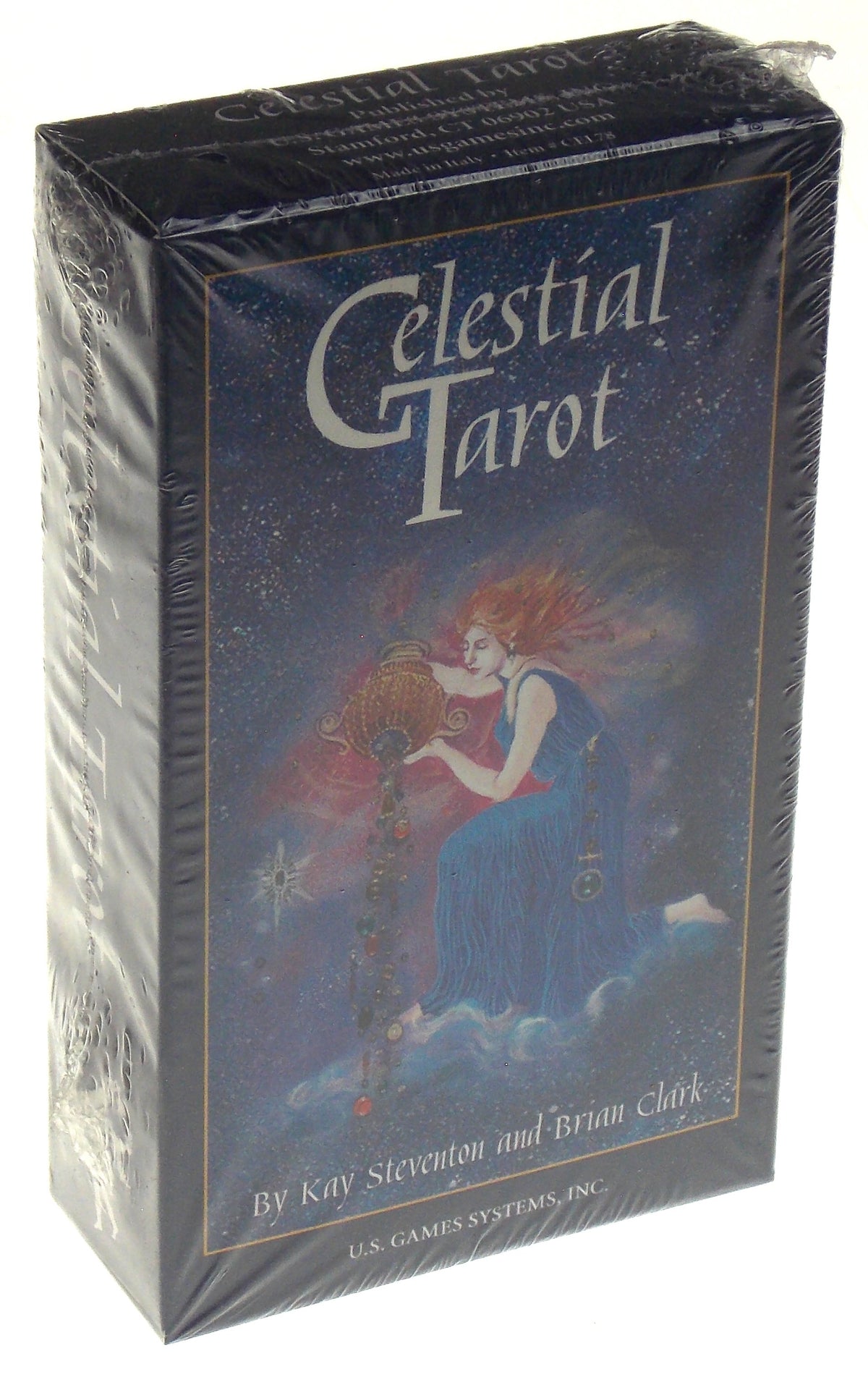 Celestial Tarot Deck with Red Burgundy Velour Drawstring Storage Bag