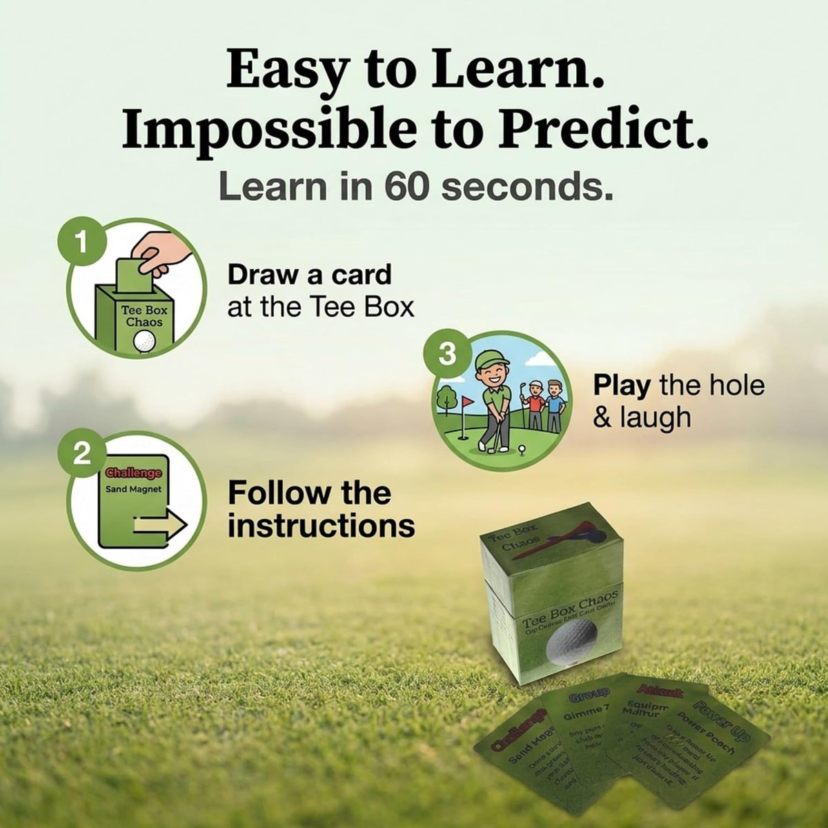 Tee Box Chaos - Waterproof Golf Course Card Deck | 105 Cards Add Strategic Fun to Your Round | Perfect for Golf Outings, Bachelor Parties & Corporate Events