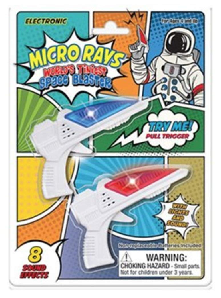 Micro Ray Space Blaster - World's Tiniest - Lights and Sounds - Package (1 Red & 1 Blue)