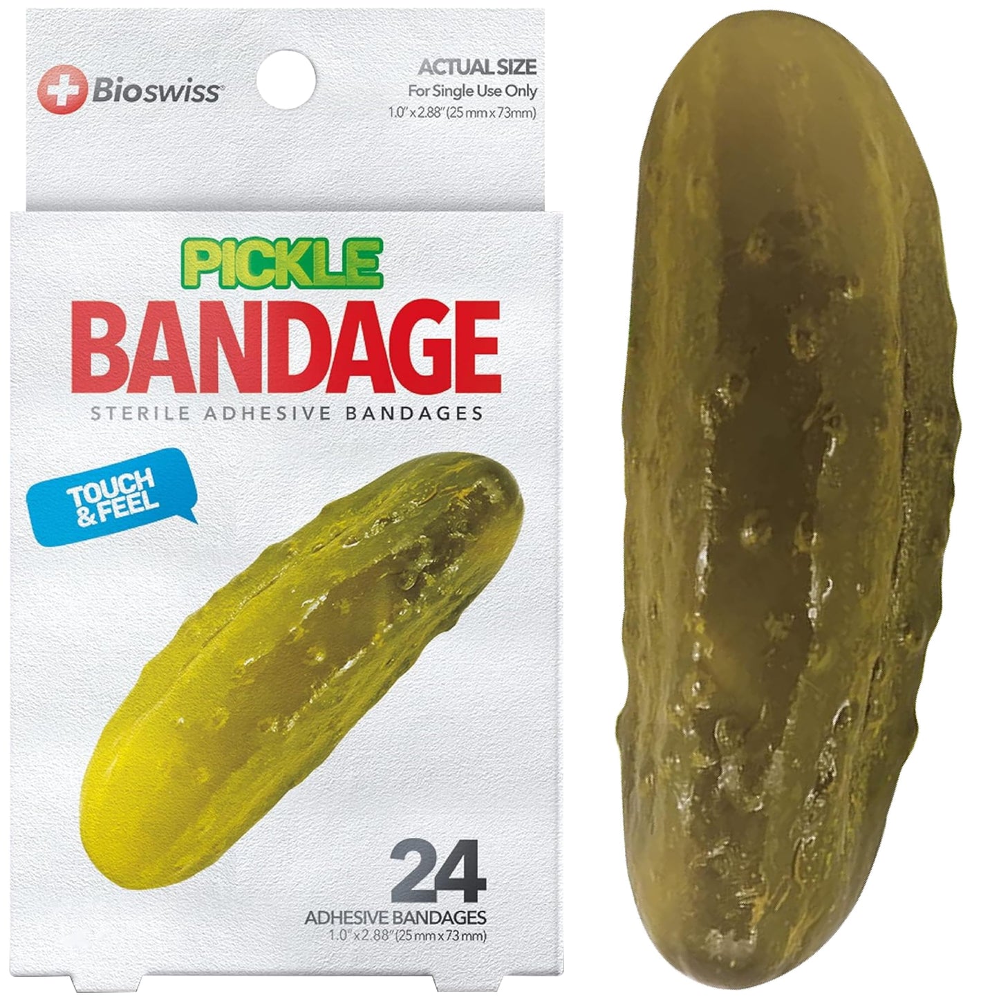 BioSwiss Kids Bandages, Pickle Shaped Self Adhesive Bandage Set, Latex Free, Sterile Wound Care, 24 Count