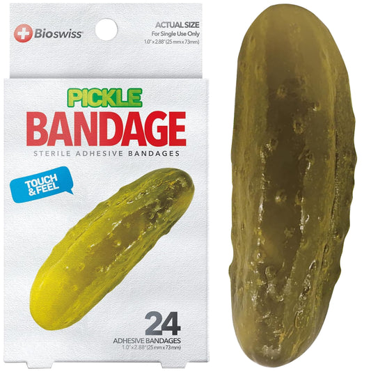 BioSwiss Kids Bandages, Pickle Shaped Self Adhesive Bandage Set, Latex Free, Sterile Wound Care, 24 Count