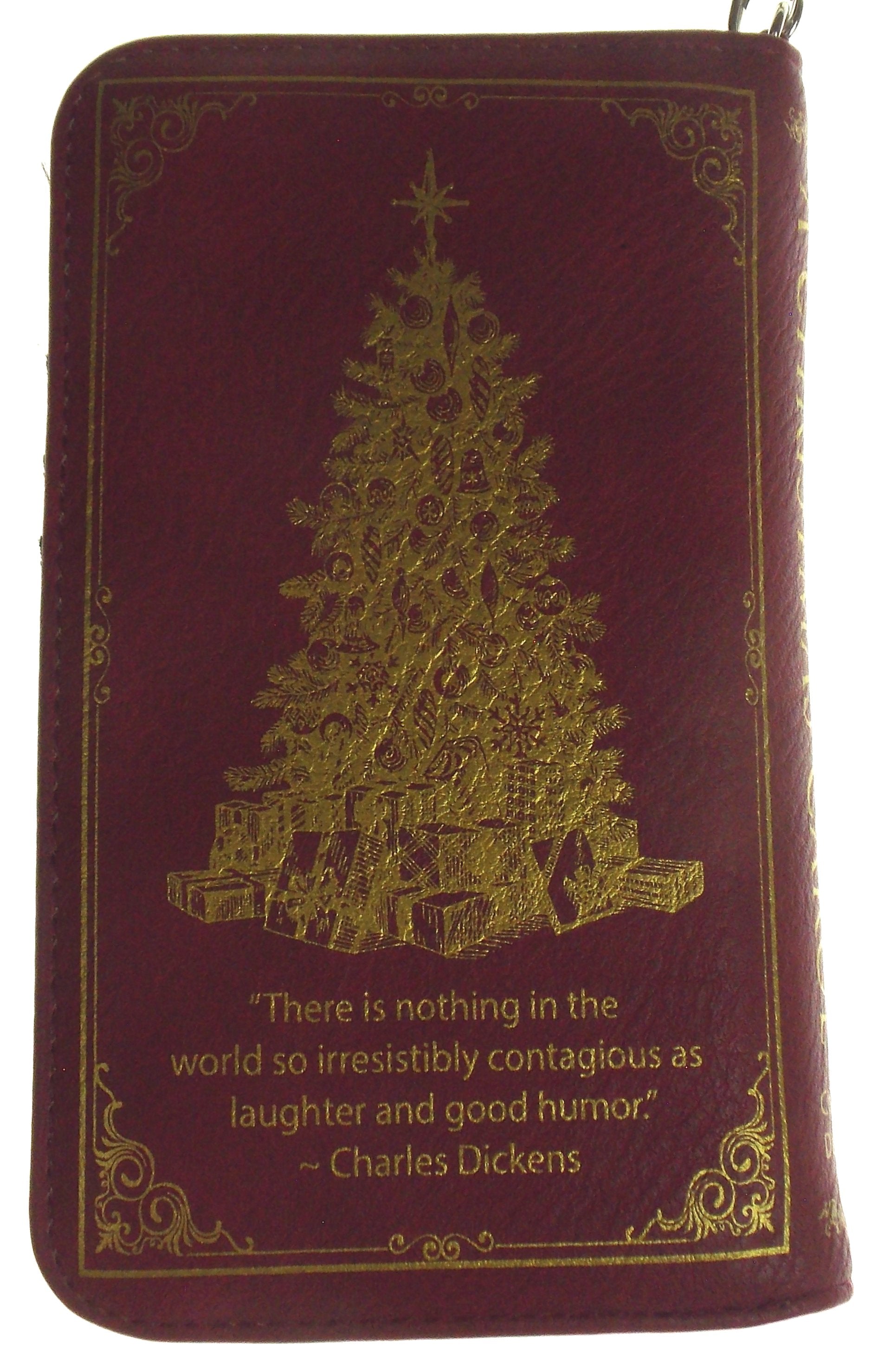 Charles Dickens Christmas Carol Red Faux Leather Zippered Wallet Cards Wristlet
