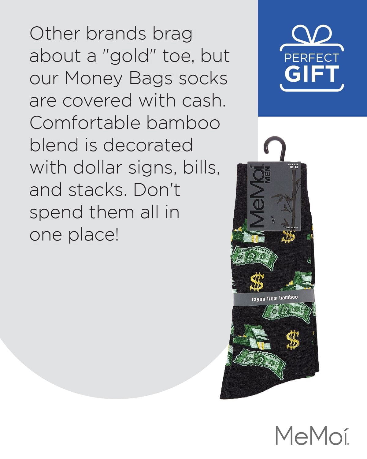 MeMoi Money Bags Cash Print Bamboo Blend Men's Crew Socks - Mens - Male, 10-13, Black
