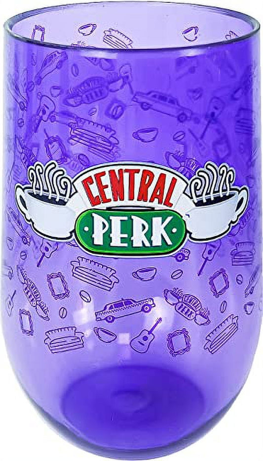 Spoontiques - Central Perk Acrylic Wine Cup - Acrylic Wine Tumbler â€“ Acrylic Stemless Wine Glass â€“ 16oz - 5 5/8â€ Tall