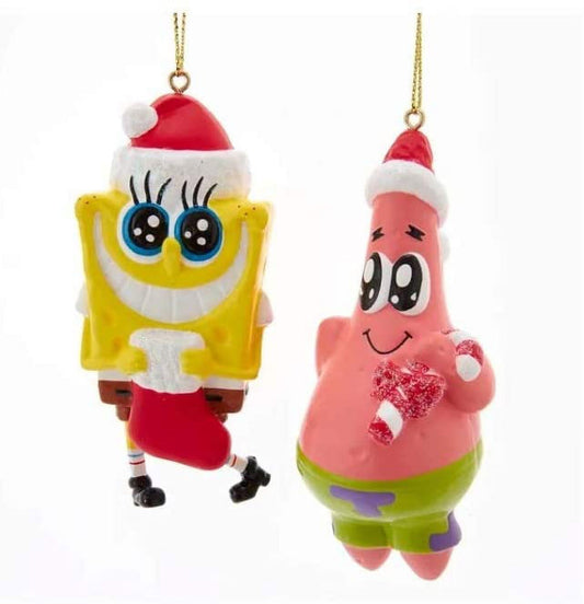 SpongeBob Squarepants and Patrick With Santa Hats Ornaments, 2 Assorted