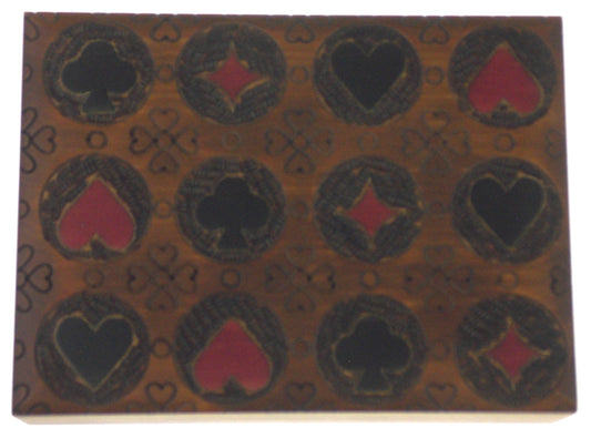 Handmade Four Suits Wood Playing Card Storage Box - Holds 2 Decks