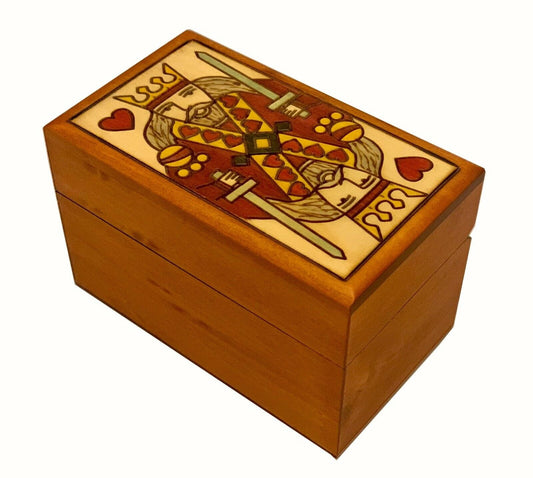 KING Playing Card Box Handmade Wood King of Hearts Playing Cards Box Storage Holder Made in Poland